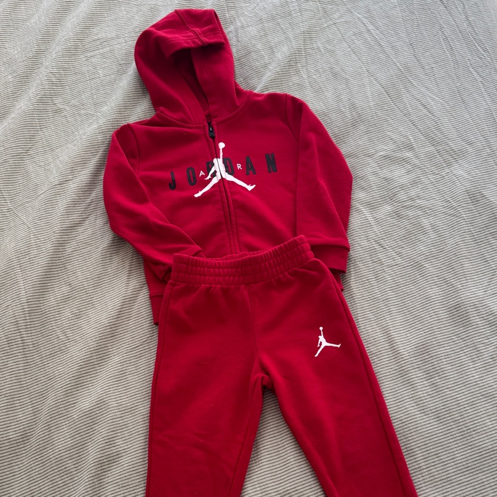 Jordan Kids Red Hooded Zip Sweatshirt & Joggers Set